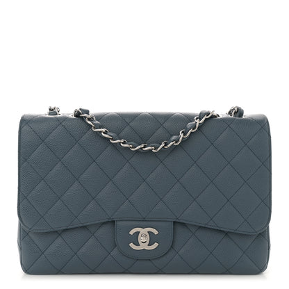 Chanel Caviar Quilted Jumbo Single Flap Blue 1 of 11