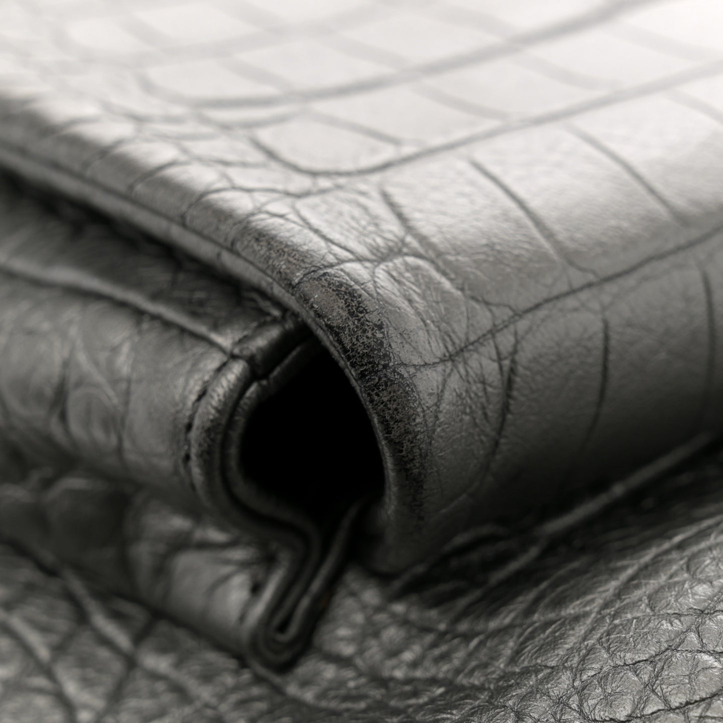 Metallic Calfskin Crocodile Embossed Large Backpack Silver