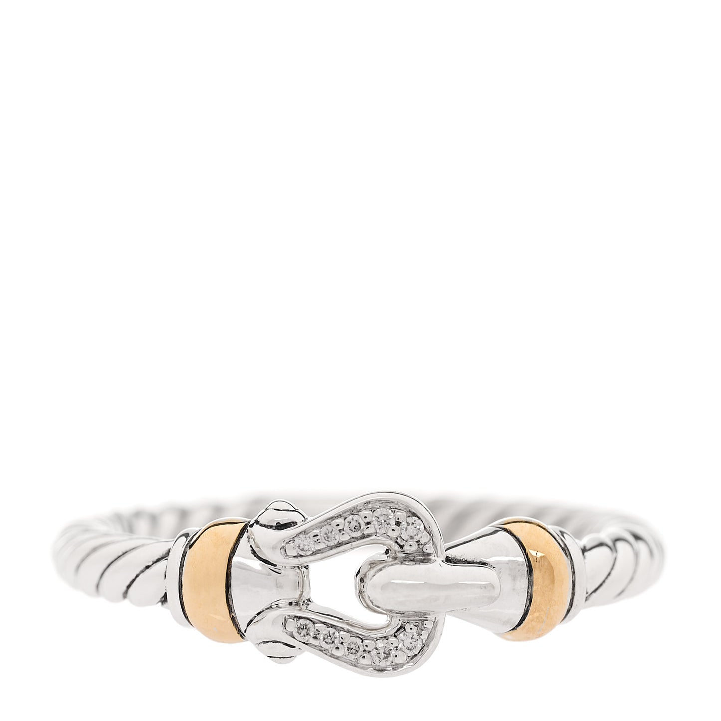 Sterling Silver 18K Yellow Gold Diamond Petite Buckle Ring 52 6