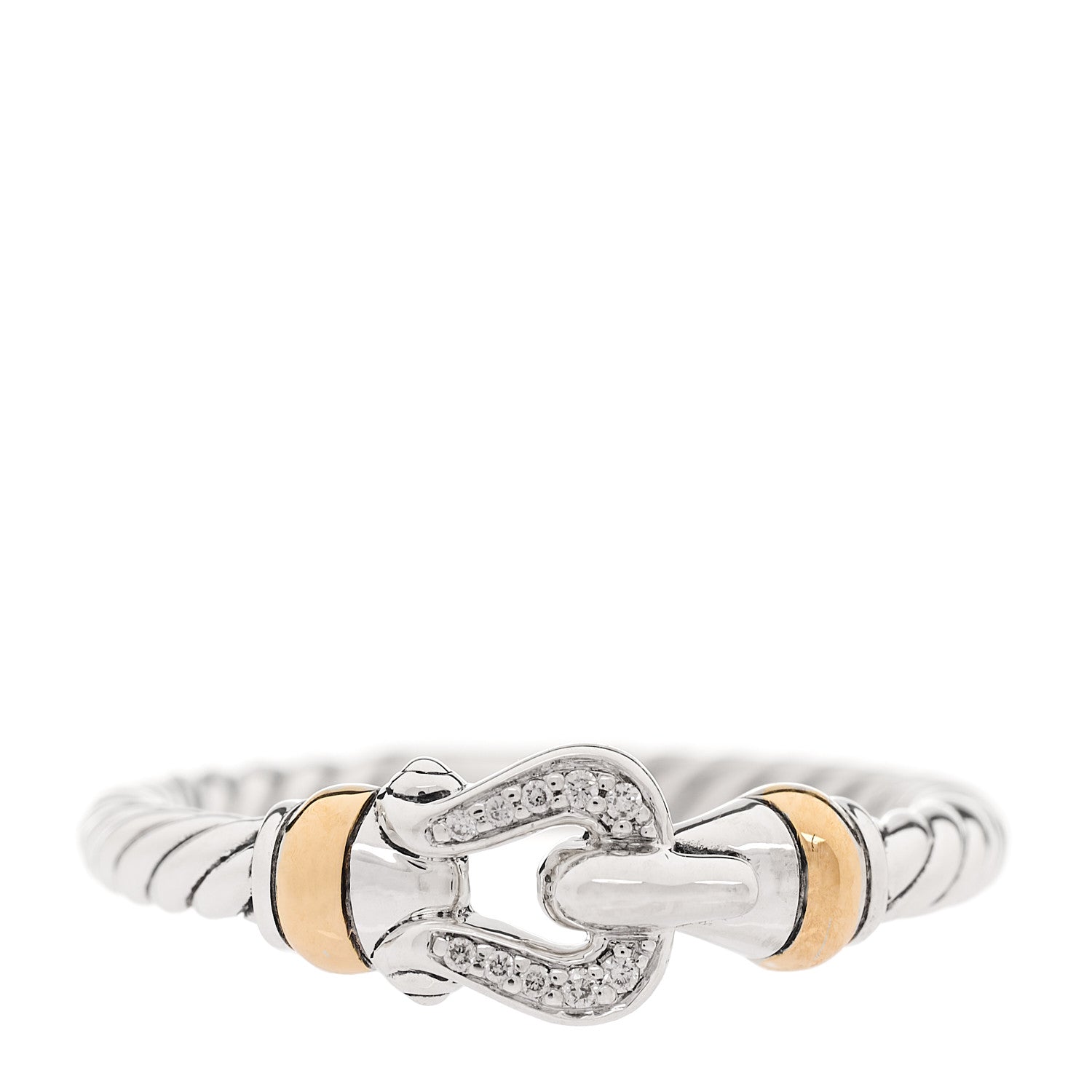 David Yurman Sterling Silver 18K Yellow Gold Diamond Petite Buckle Ring 52 6 1 of 5