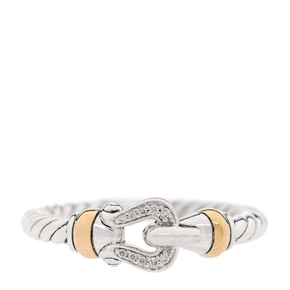 David Yurman Sterling Silver 18K Yellow Gold Diamond Petite Buckle Ring 52 6 1 of 5