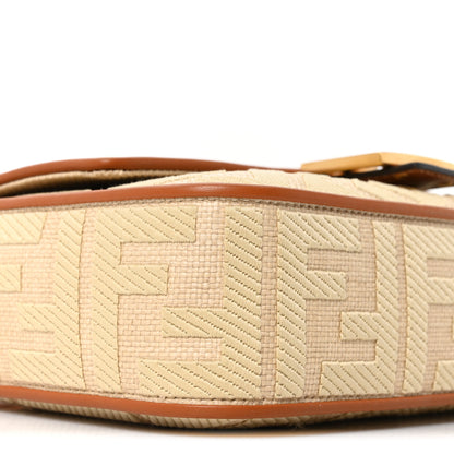 Fendi Raffia Vitello King Lucido FF Embroidered Baguette Alchemy Brandy 8 of 9