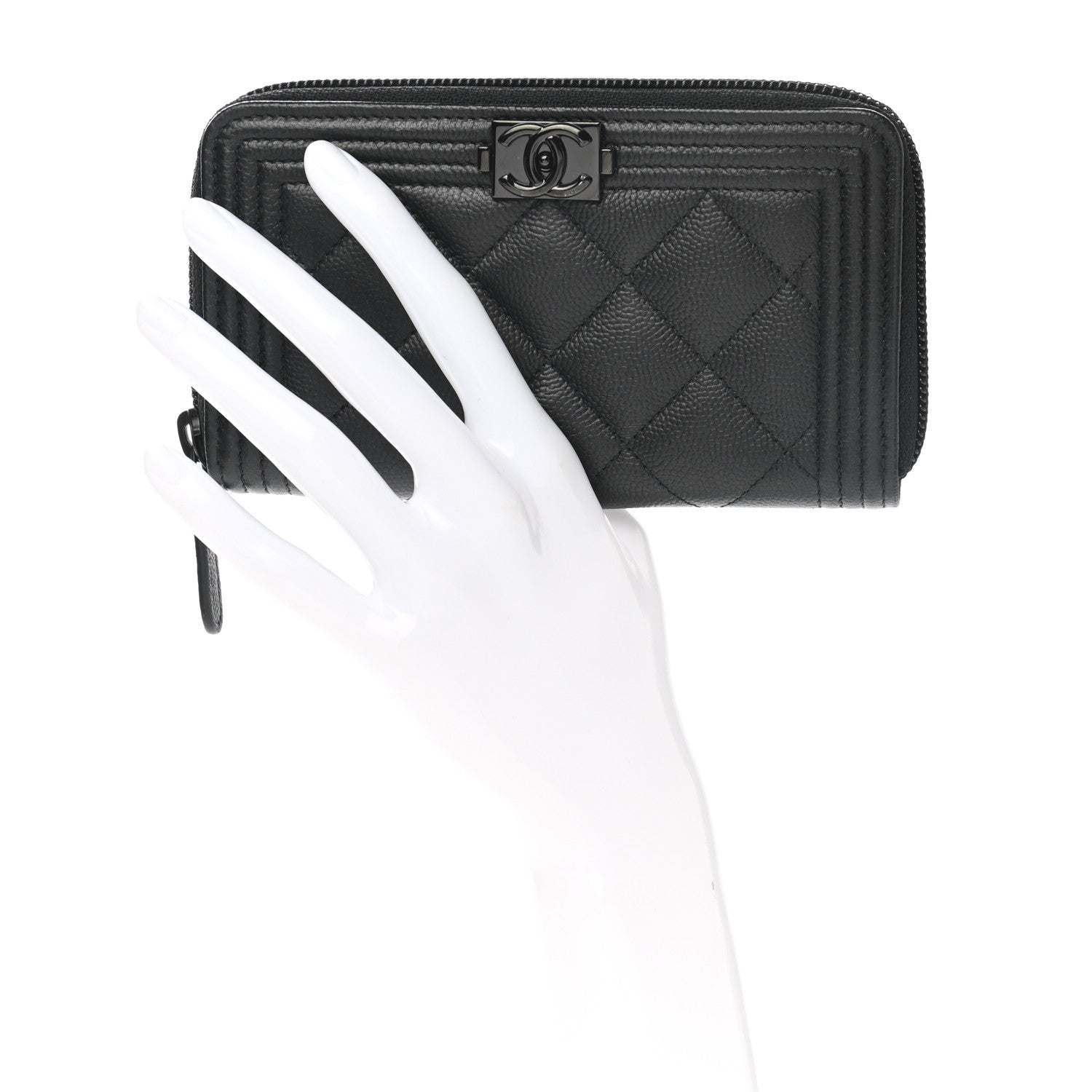 Chanel Caviar Quilted Small Boy Zip Around Wallet So Black 2 of 8