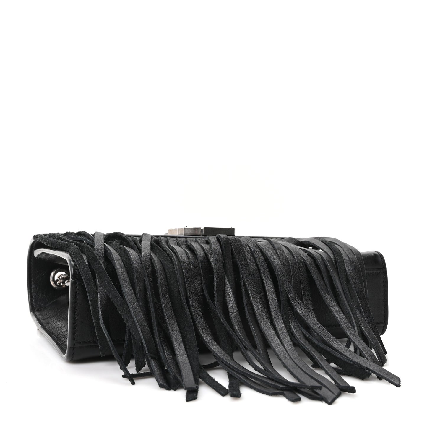 Calfskin Fringe Small Monogram Satchel Black