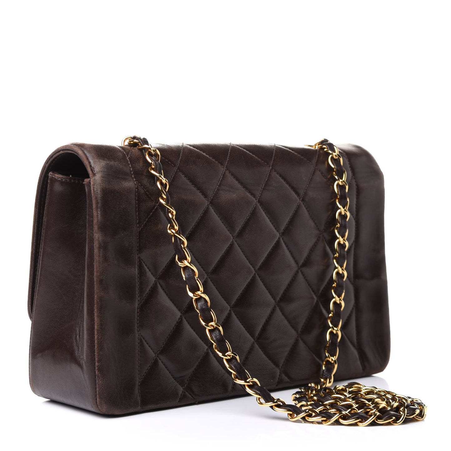 Lambskin Quilted Small Single Flap Brown