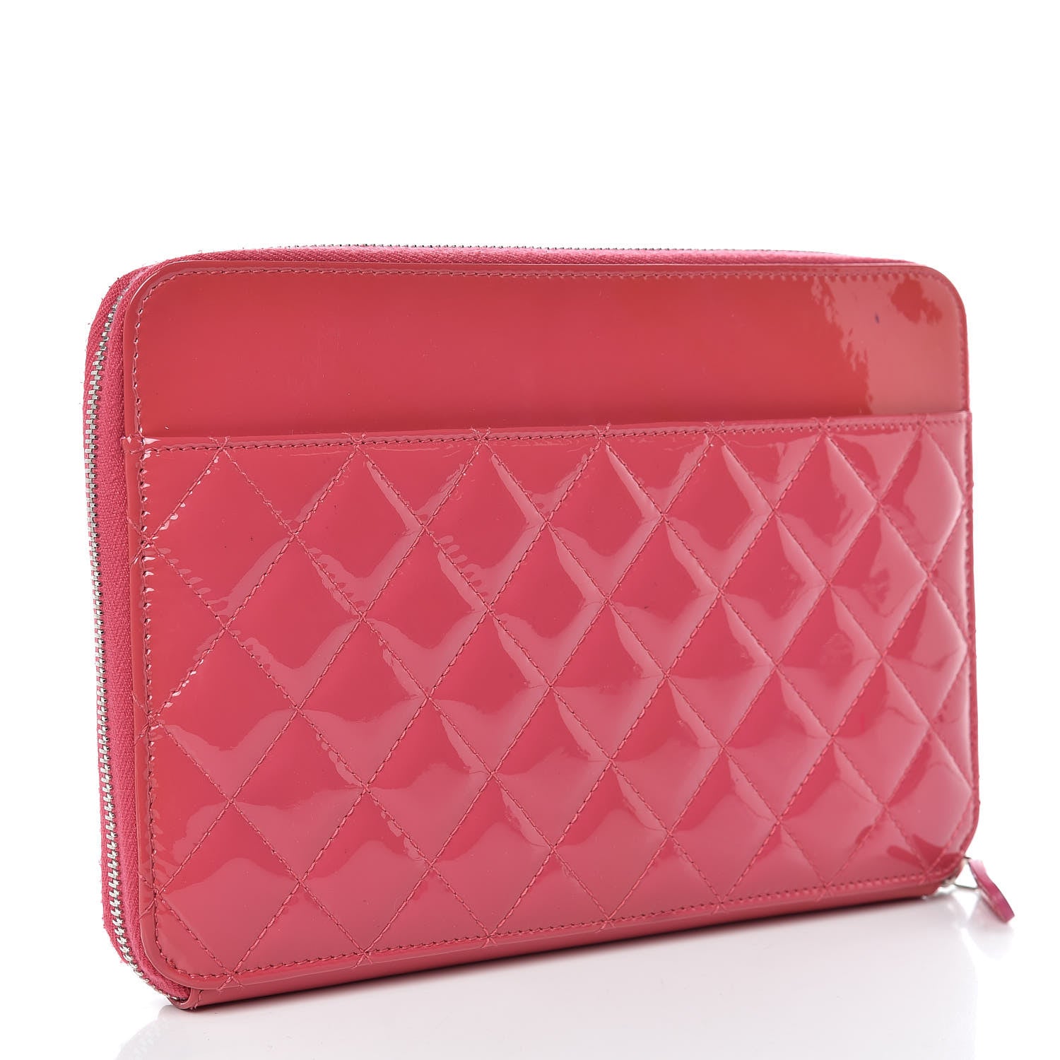 Chanel Patent Calfskin Quilted Zipped Clutch Pink 3 of 12