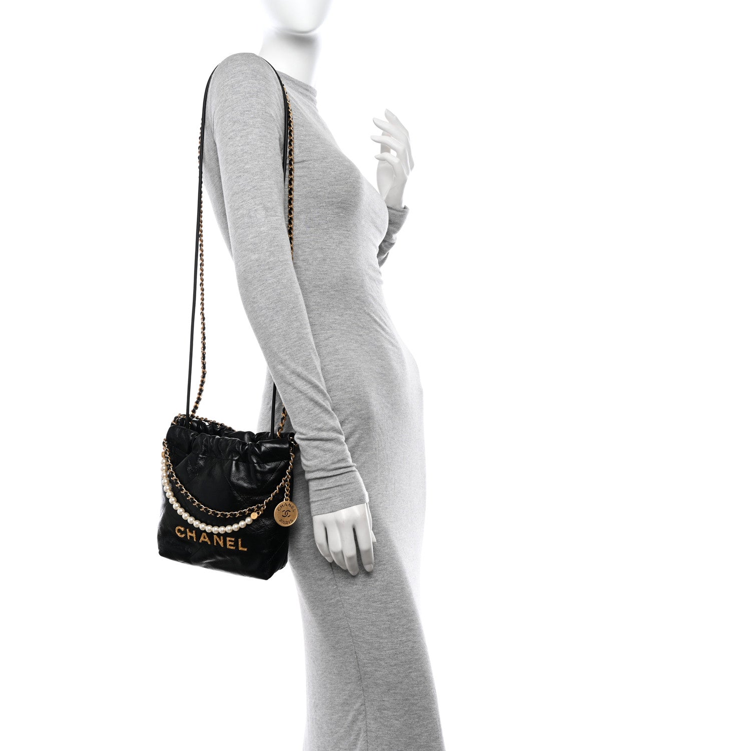Chanel Shiny Crumpled Calfskin Quilted Pearl Mini Chanel 22 Black 2 of 11