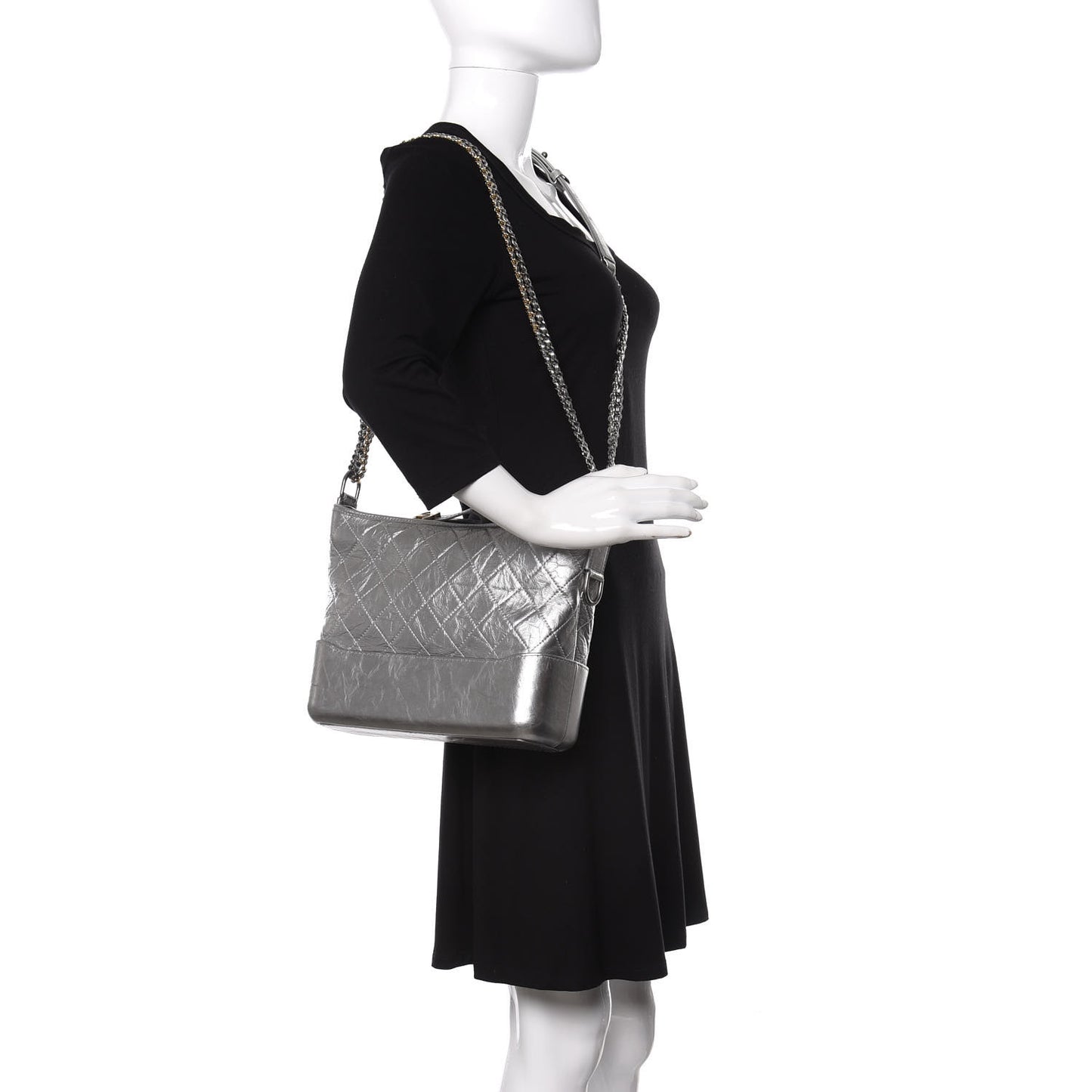 Metallic Aged Calfskin Quilted Medium Gabrielle Silver