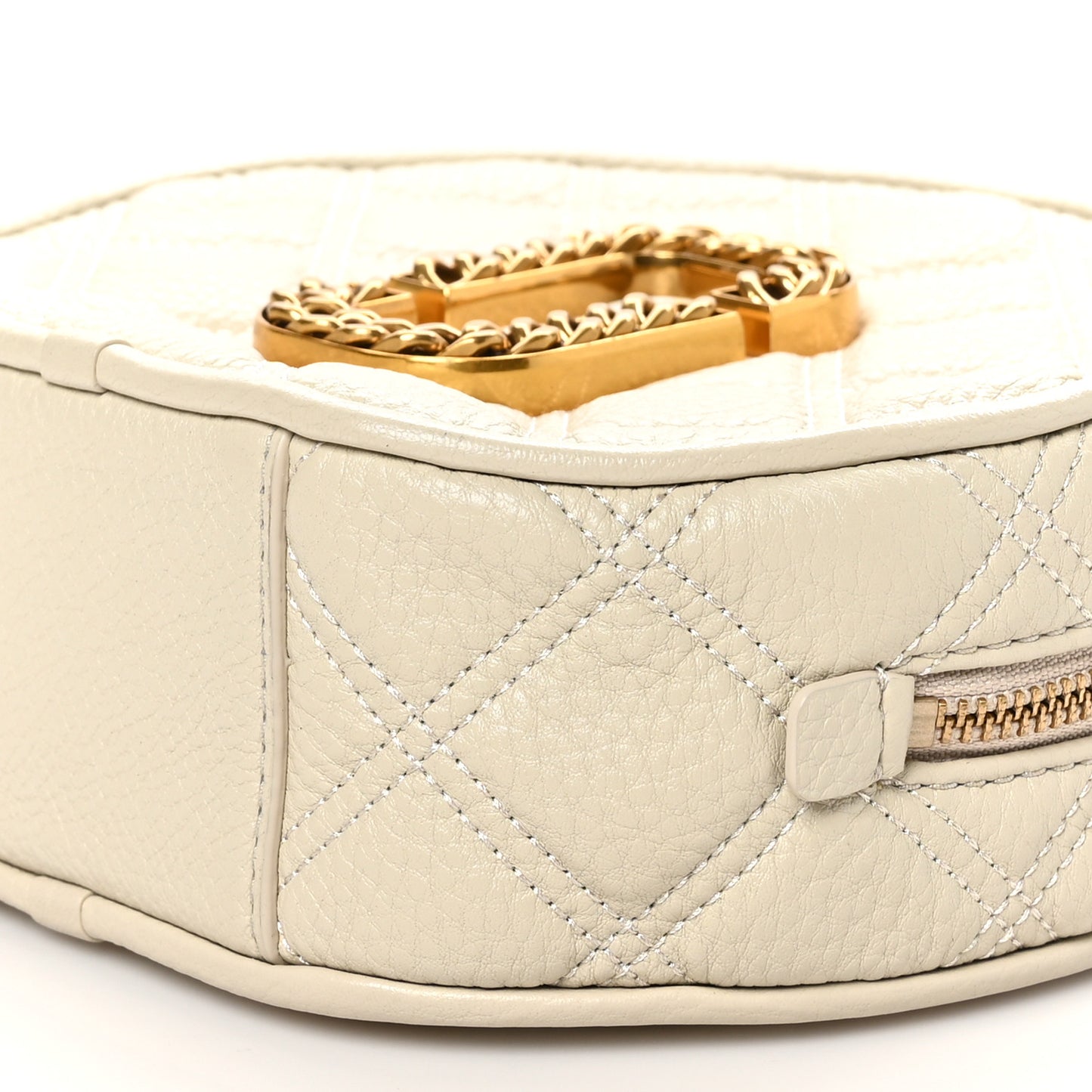 Grained Calfskin Quilted The Status Round Crossbody Oatmilk