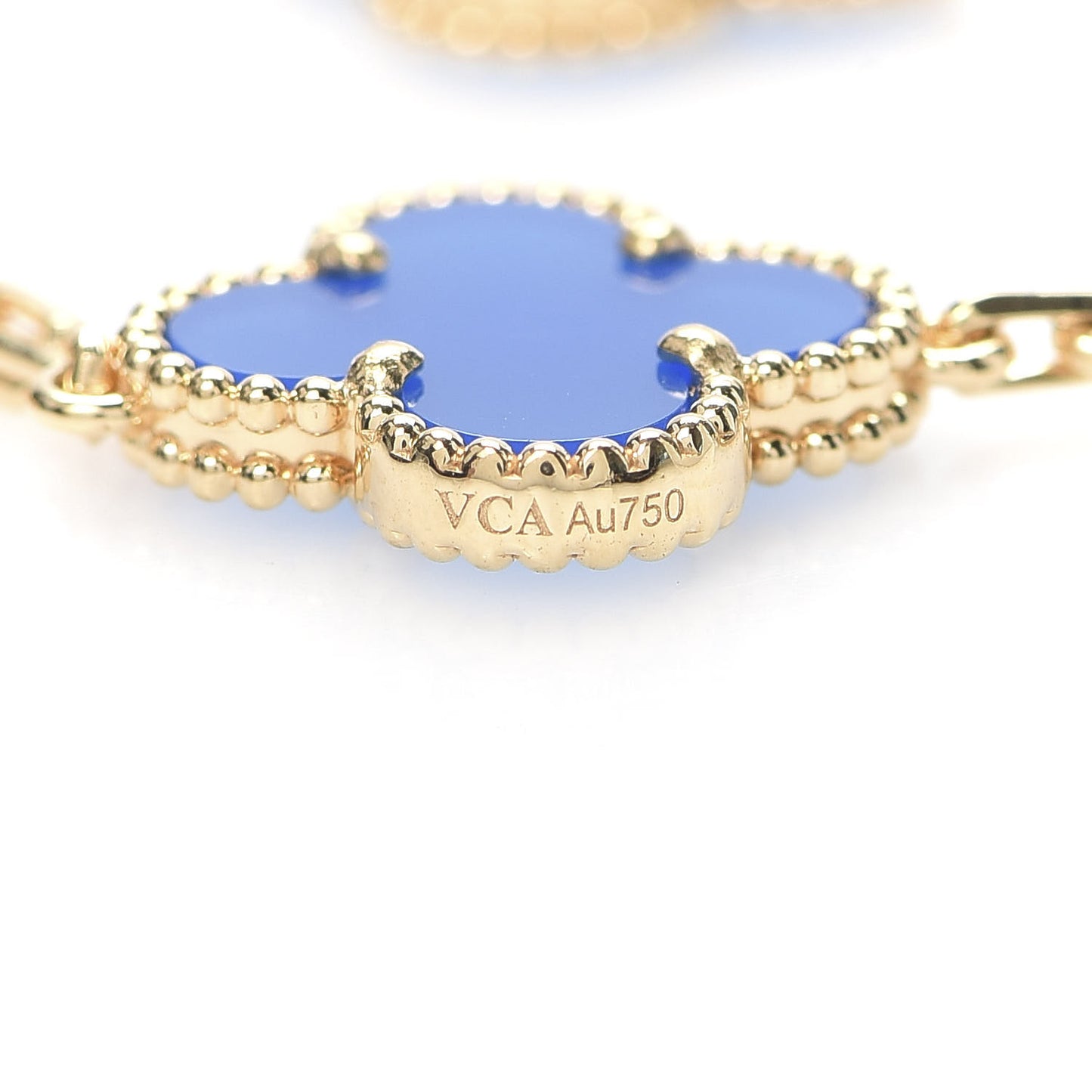 18K Yellow Gold Blue Agate 5 Motifs Vintage Alhambra Bracelet