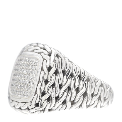 John Hardy Sterling Silver 18K Yellow Gold Diamond Classic Chain Square Ring 52 6 3 of 7