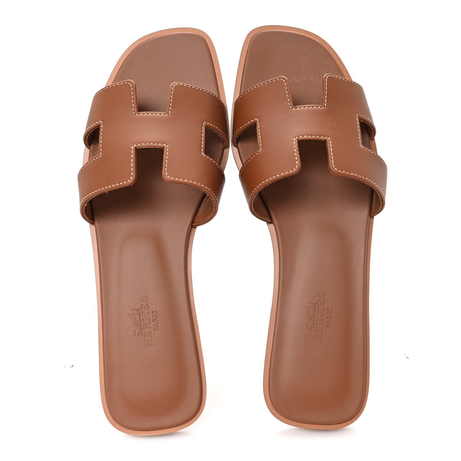 Hermes Box Calfskin Oran Sandals 37.5 Gold 2 of 10
