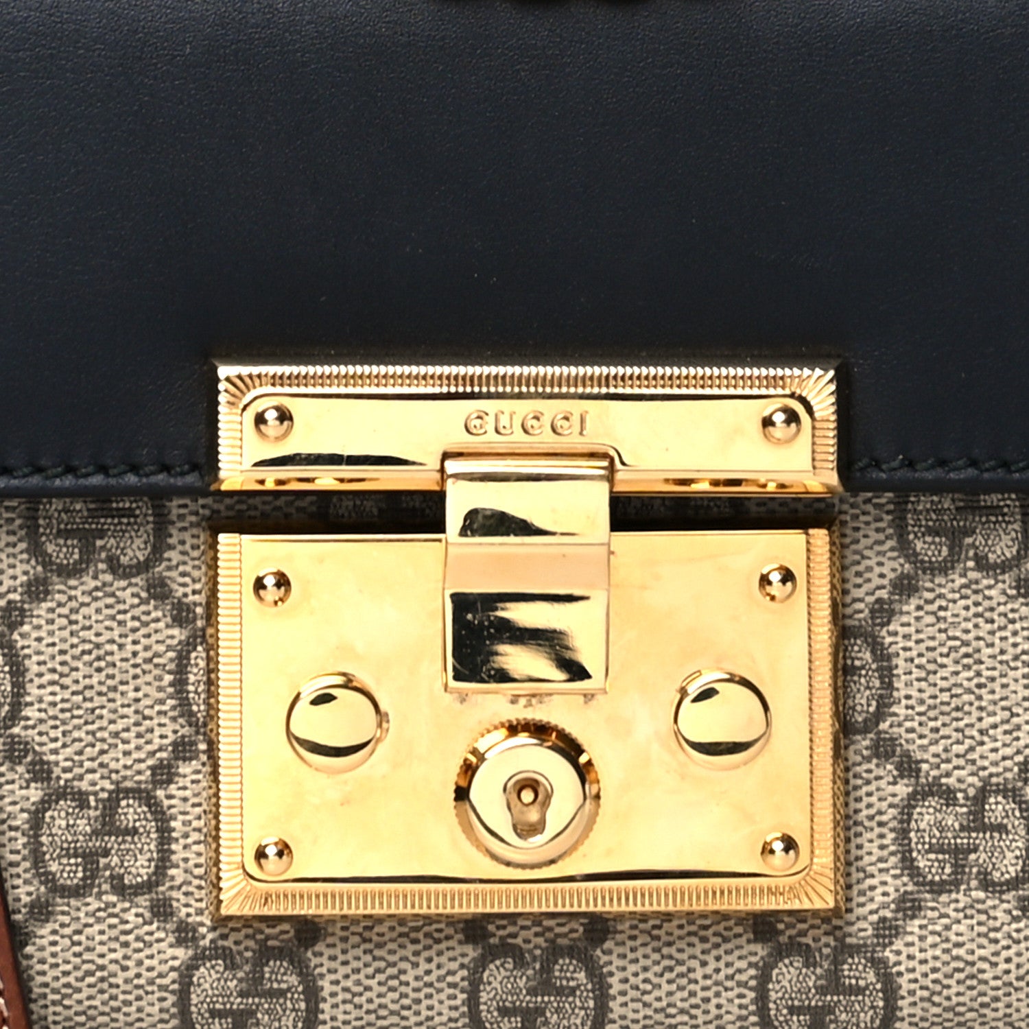 Gucci GG Supreme Monogram Calfskin Small Padlock Shoulder Bag Beige Black Cuir 8 of 17