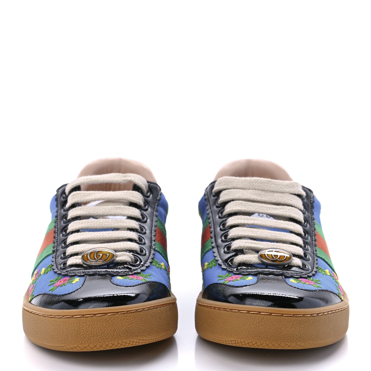 Gucci Nylon Suede Web Floral Womens G74 Sneakers 36 Black Bright Splash 2 of 10