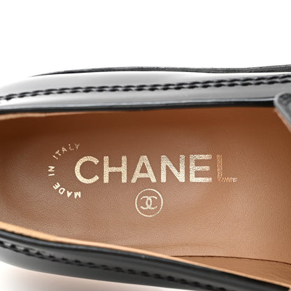 Chanel Shiny Calfskin Logo Loafers 38 Black 6 of 9