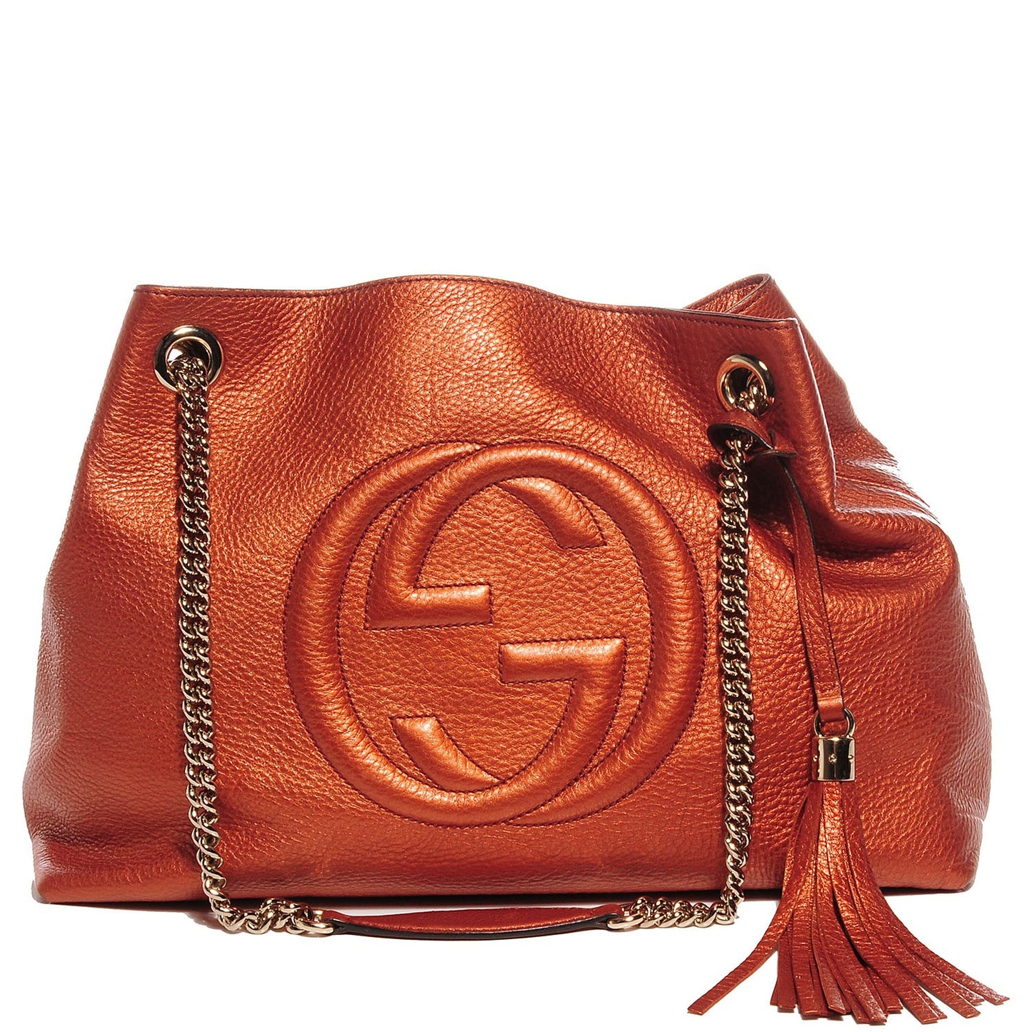 Metallic Pebbled Calfskin Medium Soho Chain Shoulder Bag Burnt Orange