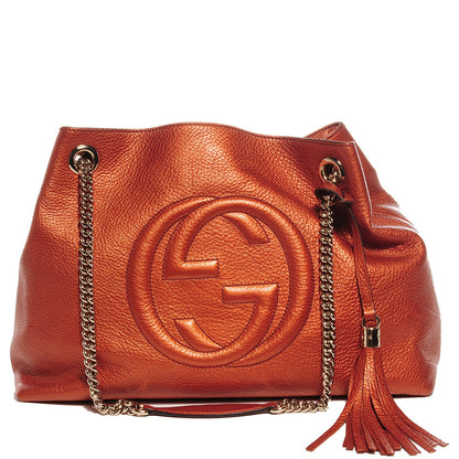 Gucci Metallic Pebbled Calfskin Medium Soho Chain Shoulder Bag Burnt Orange 1 of 9