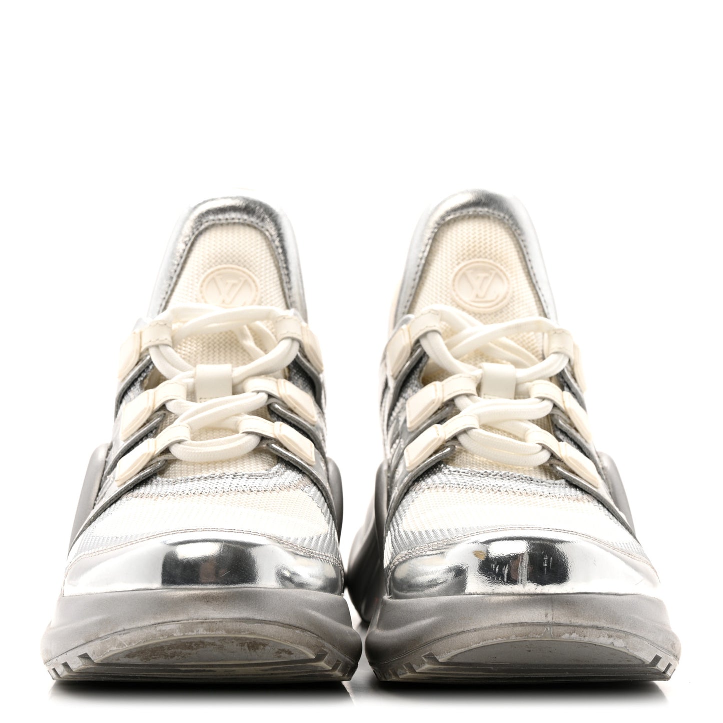 Metallic Calfskin Technical Nylon LV Archlight Sneakers 37 White Silver