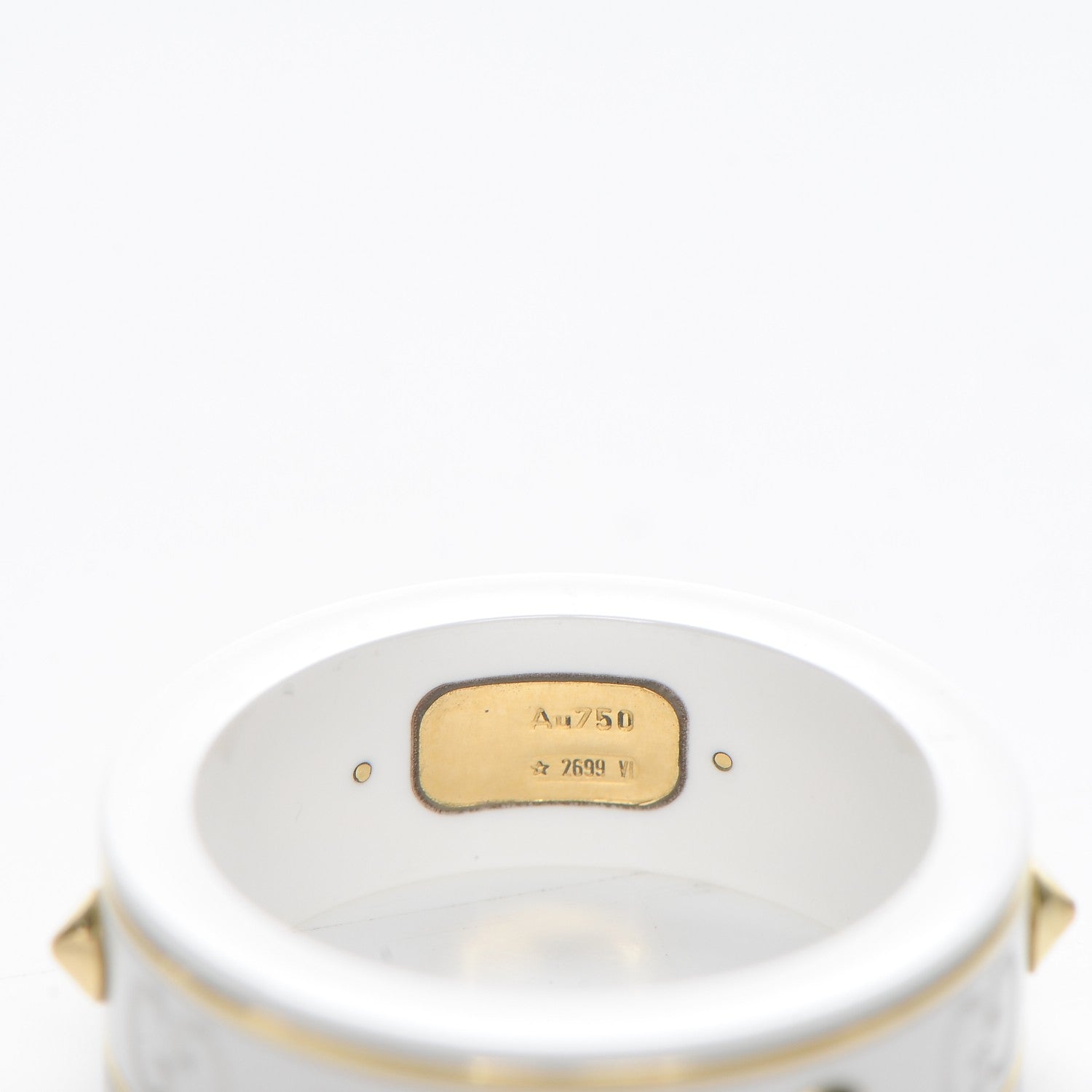 Gucci 18K Yellow Gold 7mm Studded Icon Ring White 52 6 5 of 5