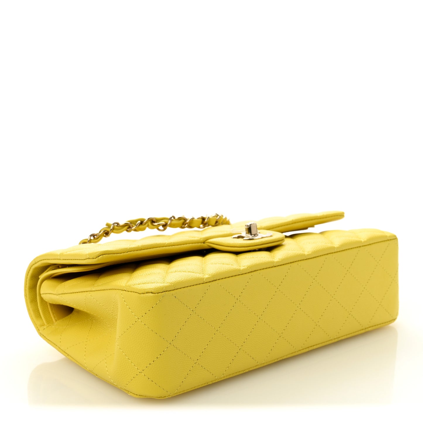 Caviar Quilted Medium Double Flap Yellow