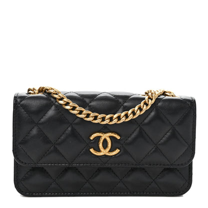 Chanel Lambskin Quilted Dynasty Flap Phone Holder With Chain Black 1 of 11
