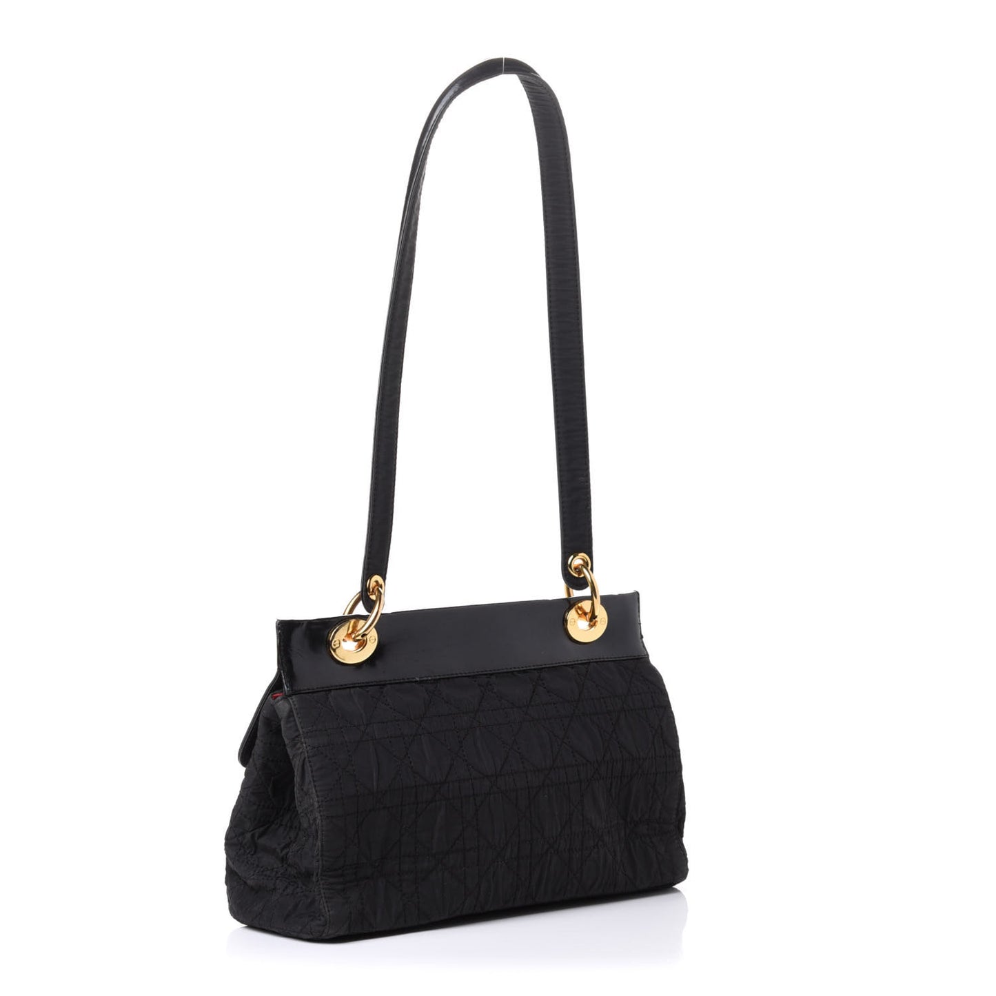 Nylon Glazed Calfskin Cannage Shoulder Bag Black