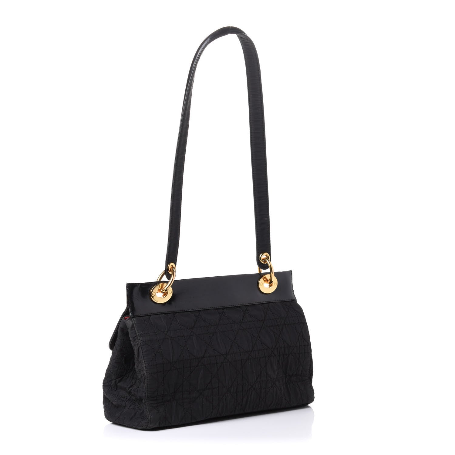 Christian Dior Nylon Glazed Calfskin Cannage Shoulder Bag Black 5 of 18