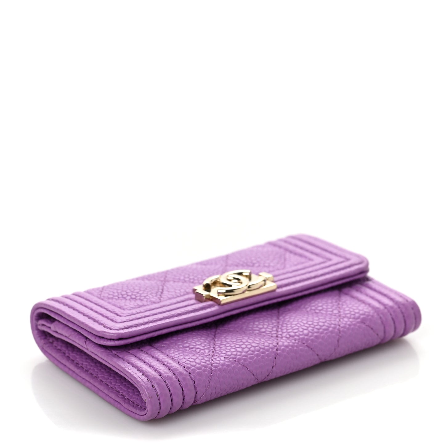 Caviar Quilted Boy Flap Card Holder Purple
