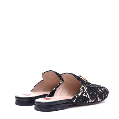 Gucci Lace Malaga Kid Womens Princetown Slippers 36.5 Black Skin Rose 4 of 9