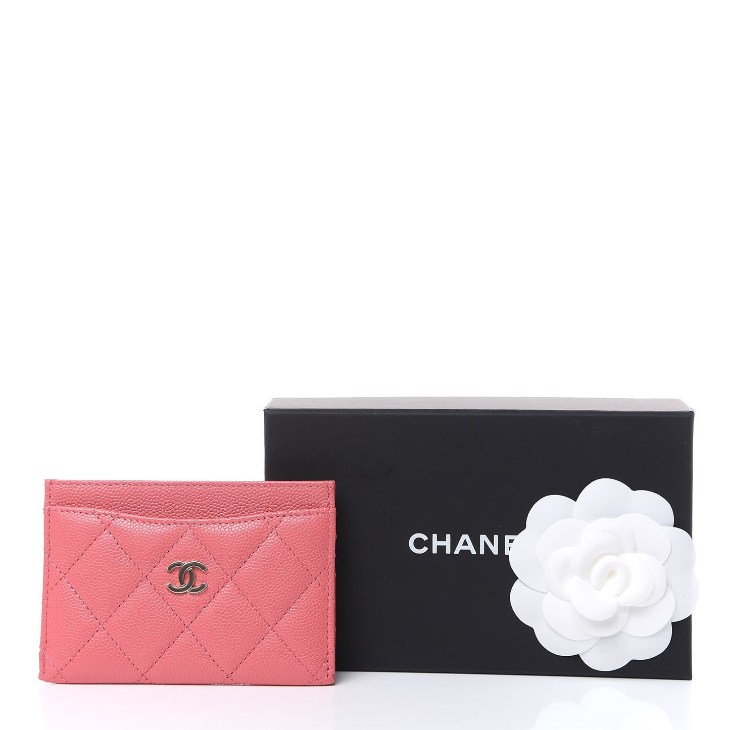 Shiny Caviar Quilted Card Holder Pink