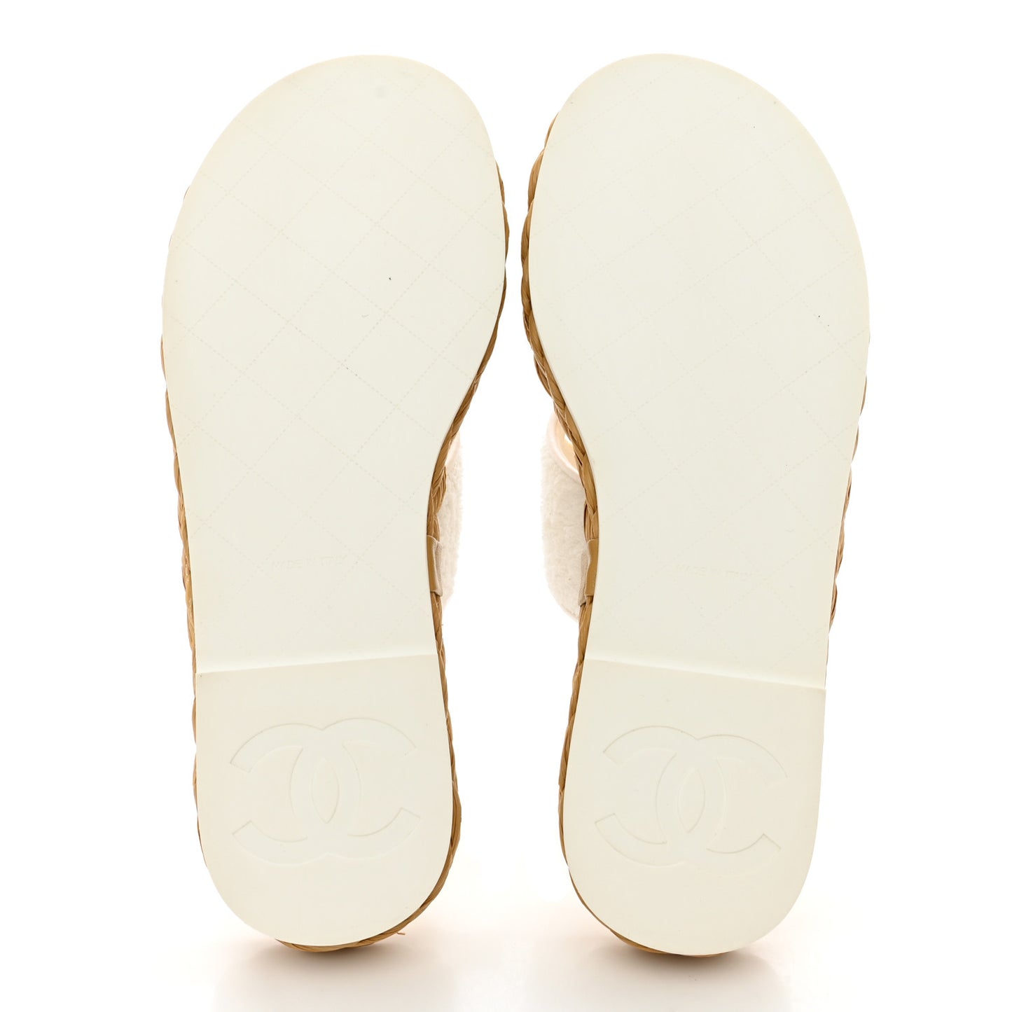 Terry Cloth Raffia CC Logo Thong Sandals 37 White