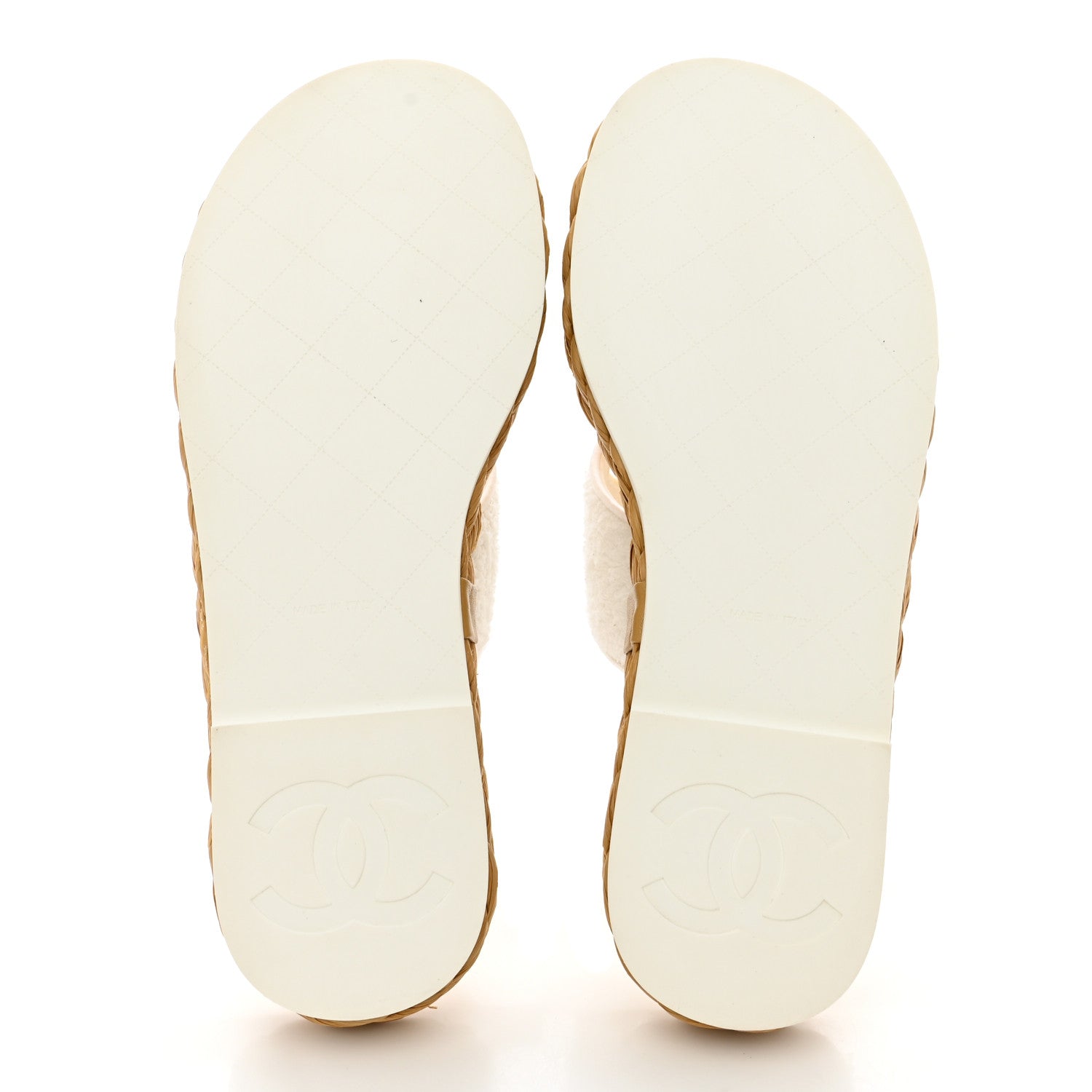 Chanel Terry Cloth Raffia CC Logo Thong Sandals 37 White 5 of 13