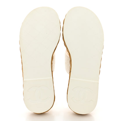 Chanel Terry Cloth Raffia CC Logo Thong Sandals 37 White 5 of 13