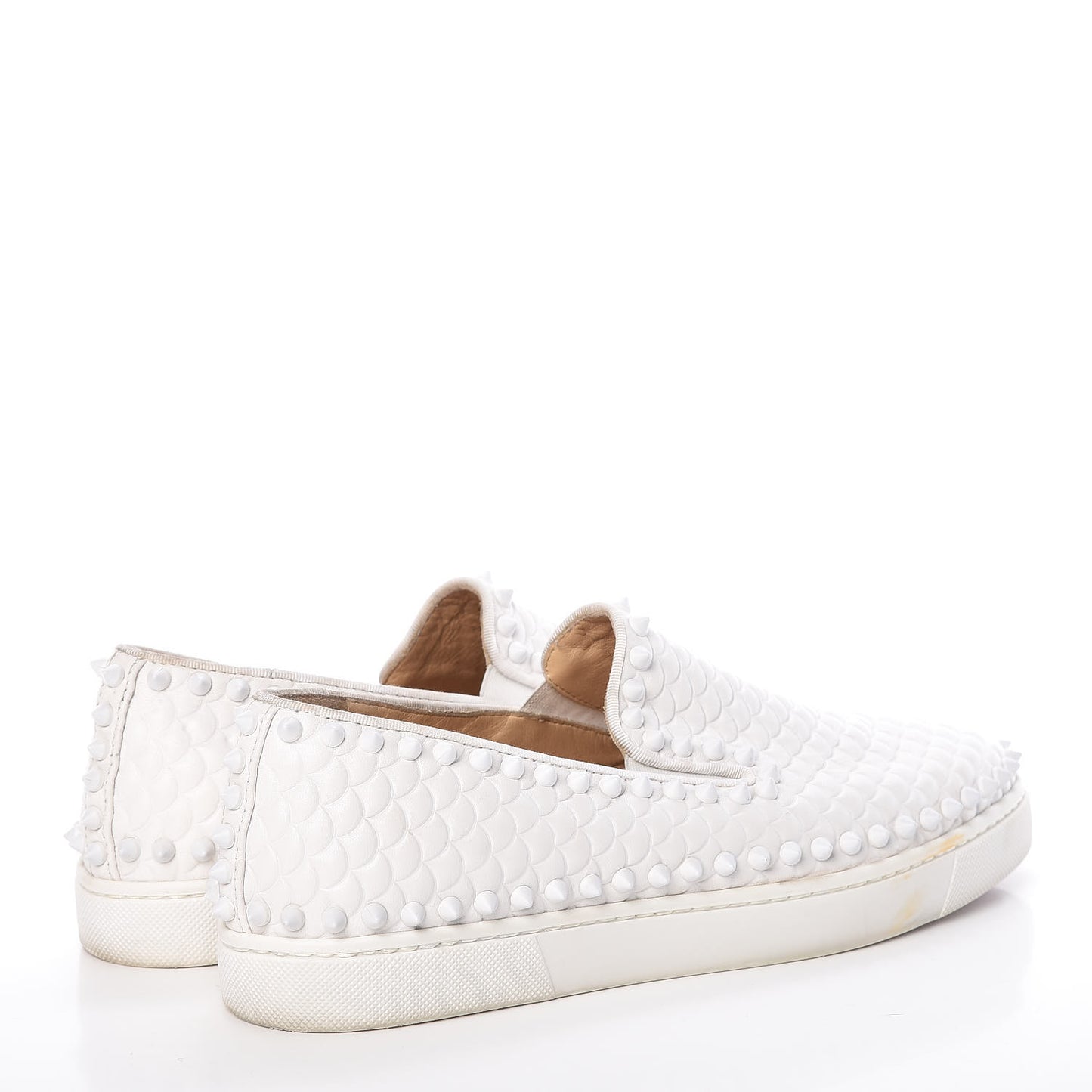 Nappa Scallop Embossed Spikes Roller Boat Flat 39 White
