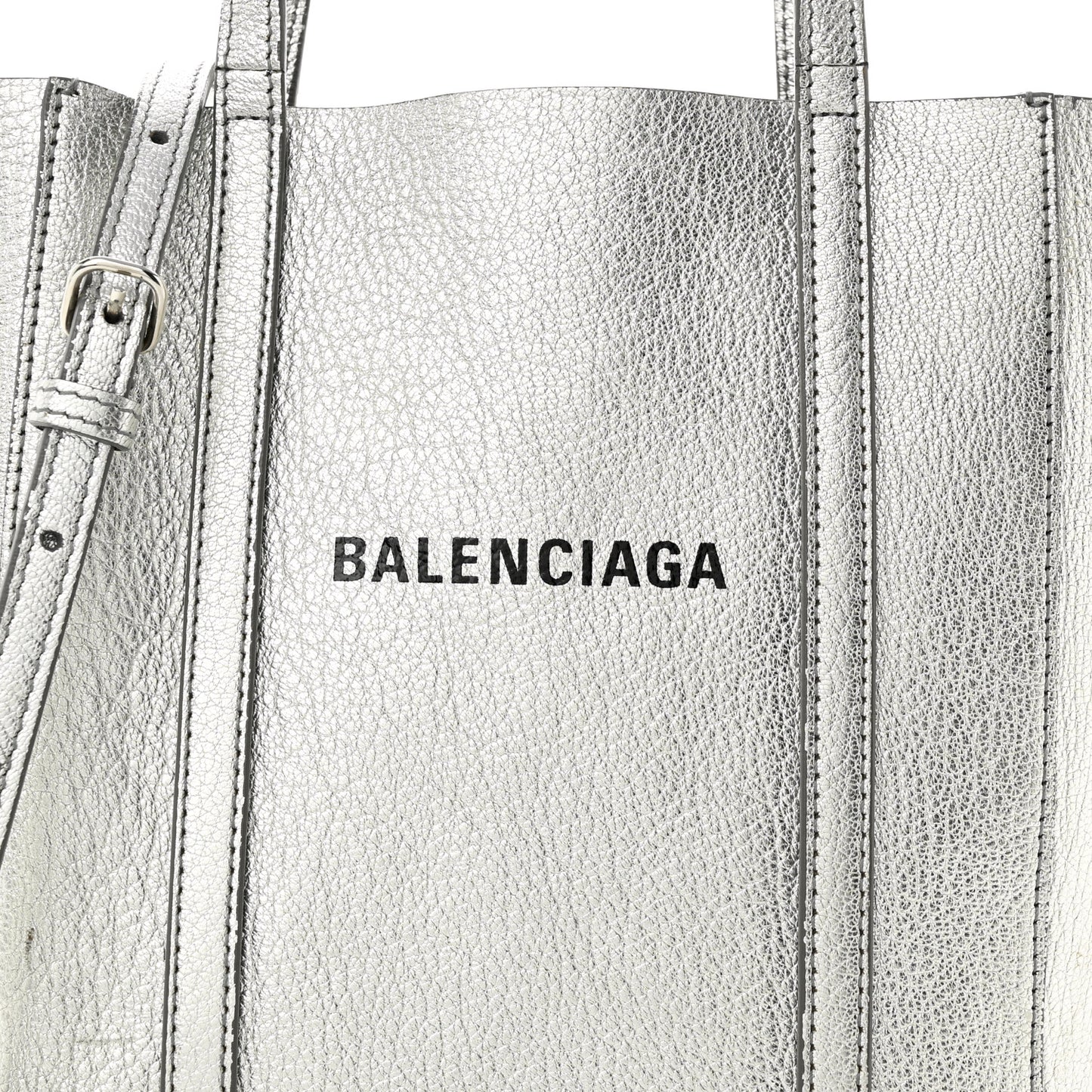 Metallic Goatskin Logo XXS Everyday Tote Argent Black