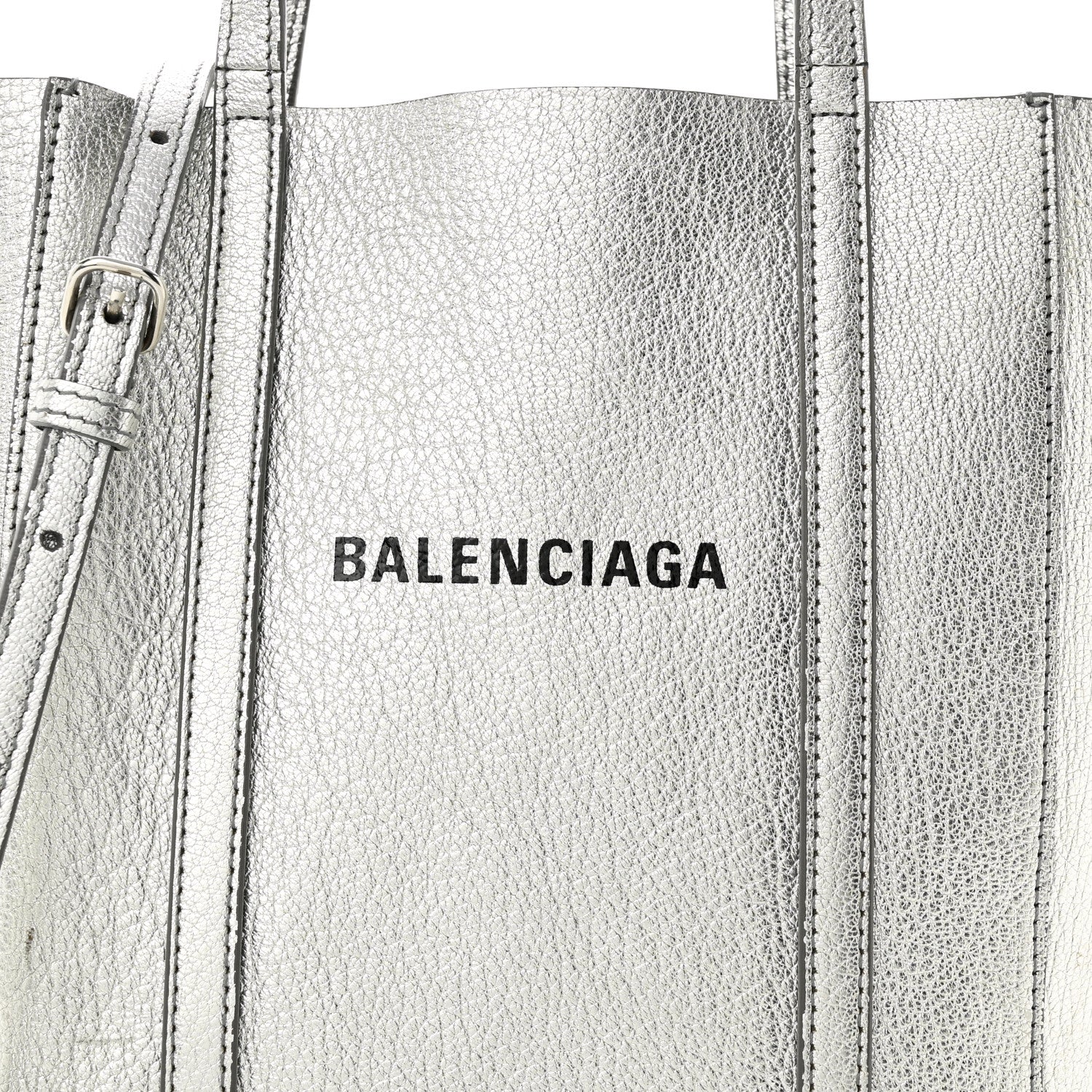 Balenciaga Metallic Goatskin Logo XXS Everyday Tote Argent Black 7 of 13