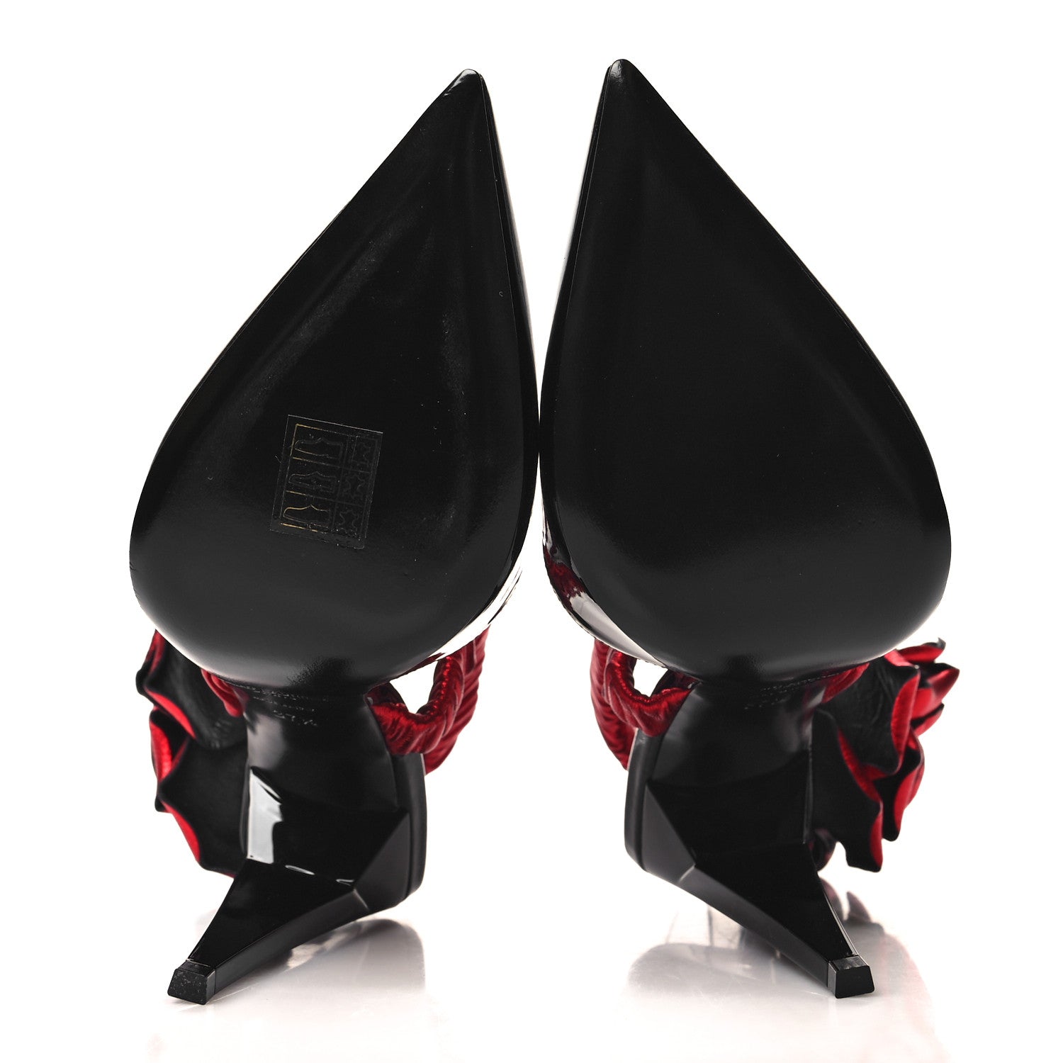 Saint Laurent Patent Nappa Silk Freja 105 Flower Ankle Pumps 37.5 Black Rosso 5 of 9