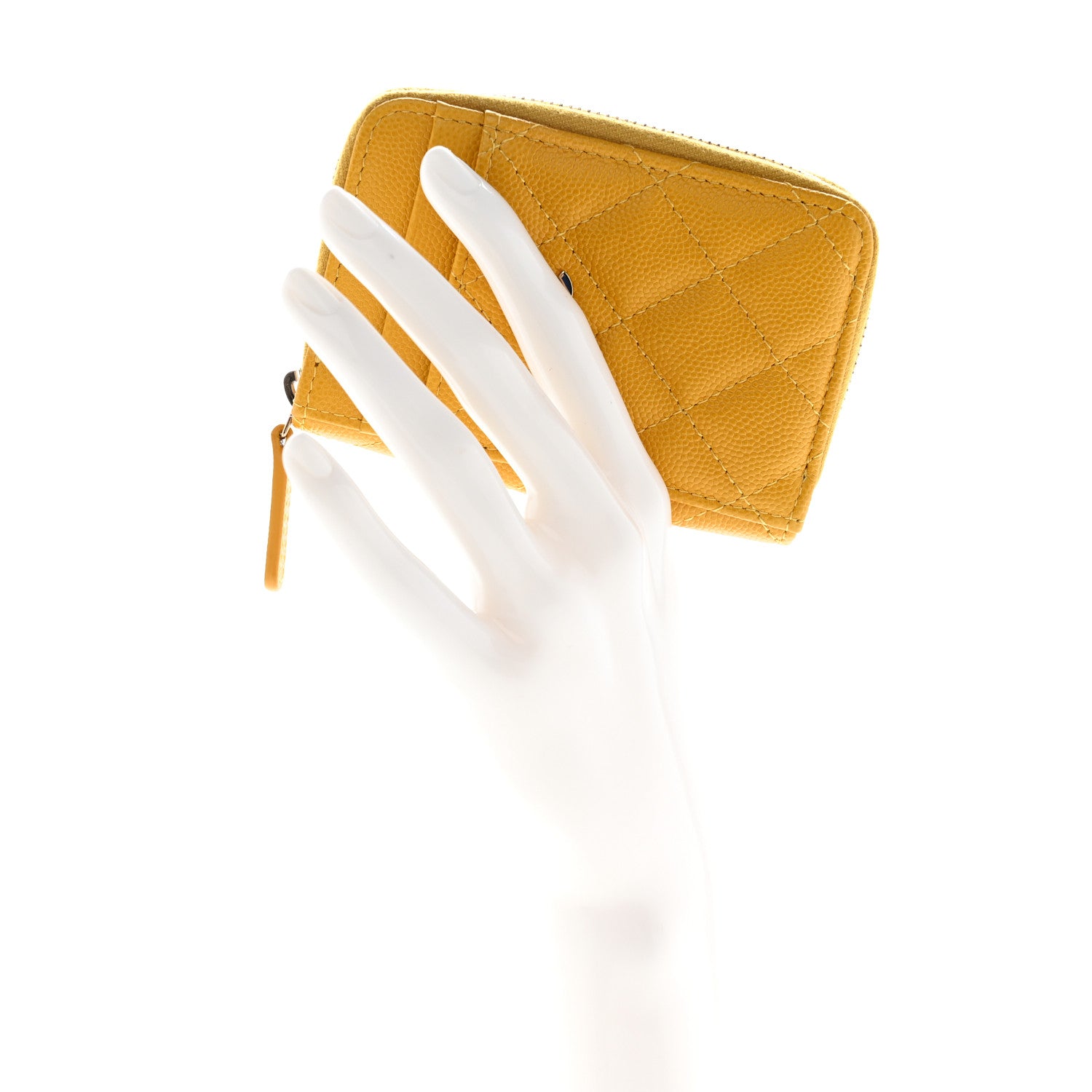 Chanel Caviar Quilted Zip Card Holder Yellow 2 of 7