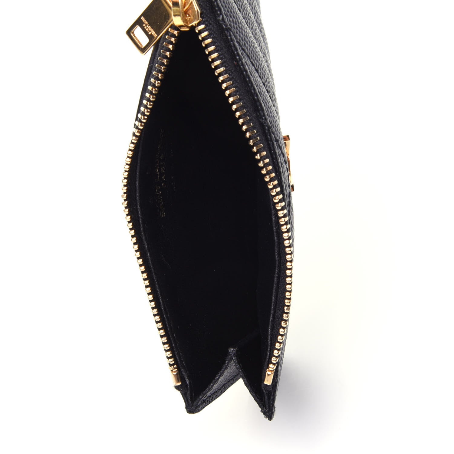 Saint Laurent Grain De Poudre Matelasse Chevron Monogram Fragments Zippered Card Case Black 3 of 4