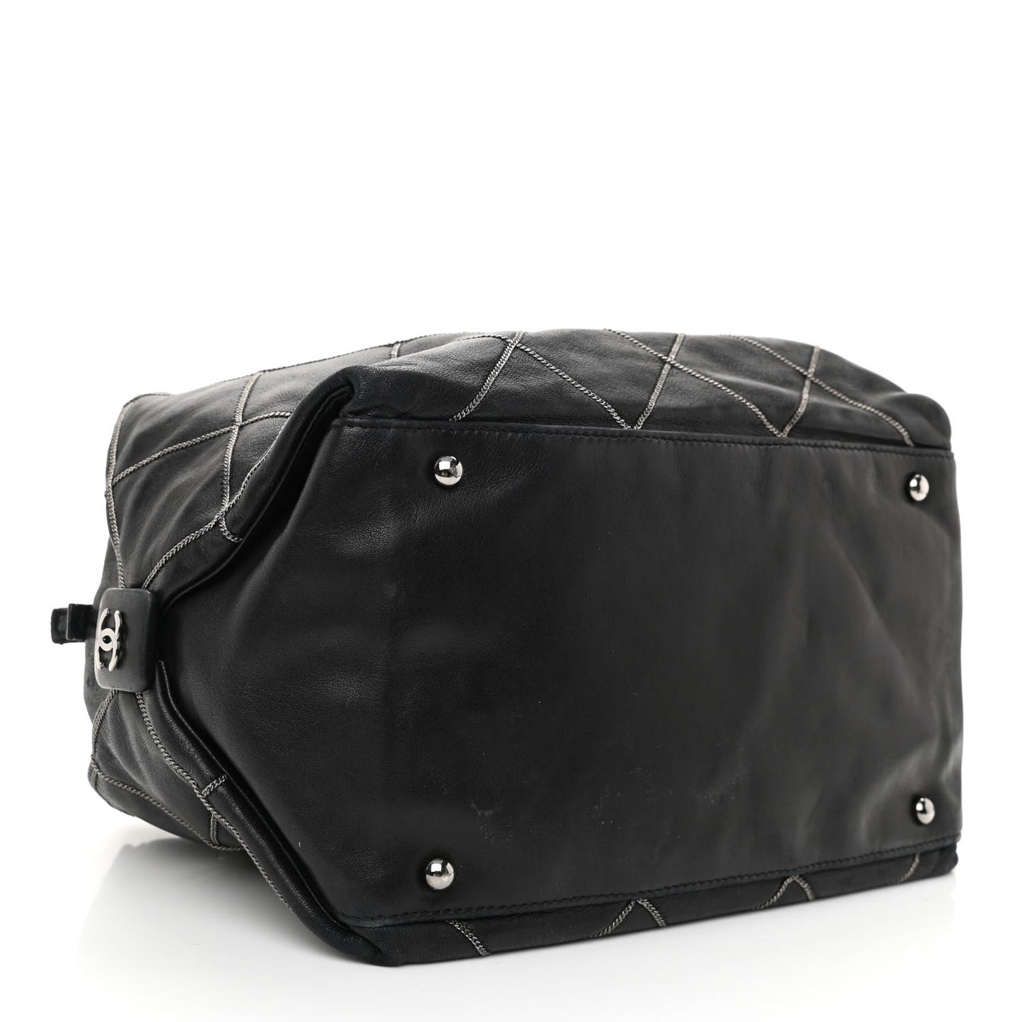 Calfskin Quilted Chain Stitch Bowler Bag Black