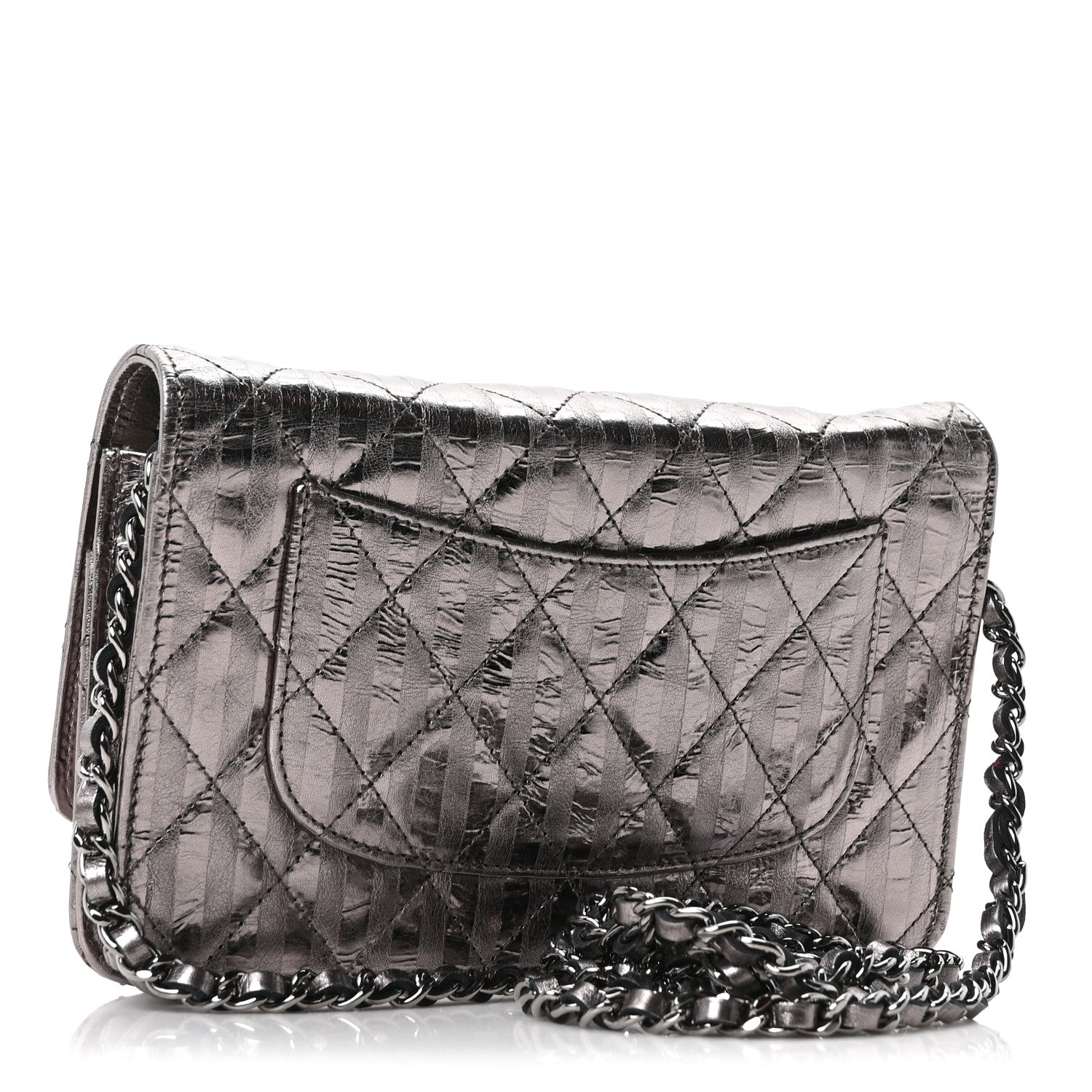 Chanel Metallic Striped Calfskin Reissue Wallet On Chain WOC Silver 3 of 11