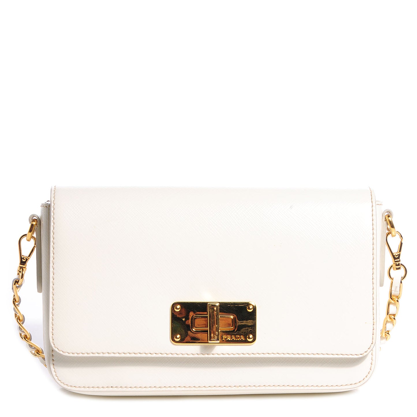 Saffiano Vernice Crossbody Flap Bag Bianco
