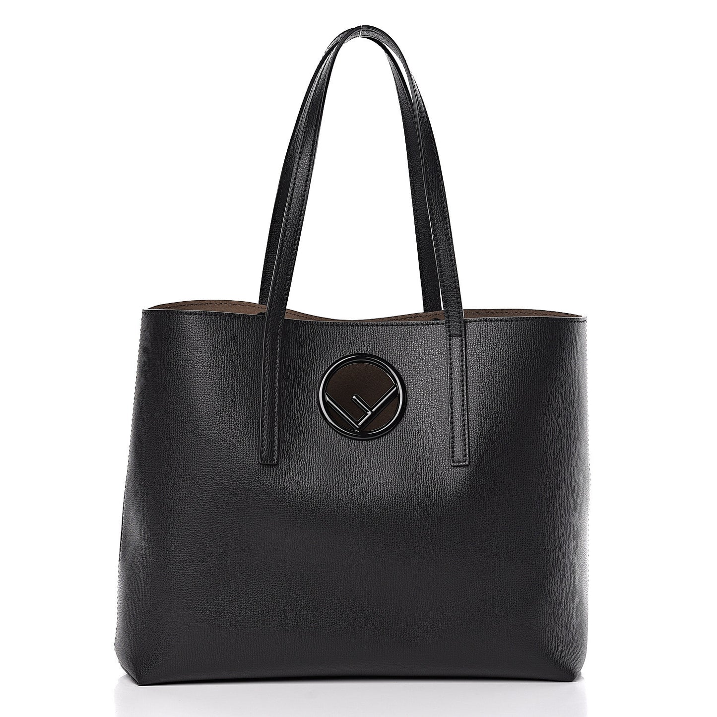 Vitello Vienna Enamel F is Fendi Shopping Tote Black Taupe