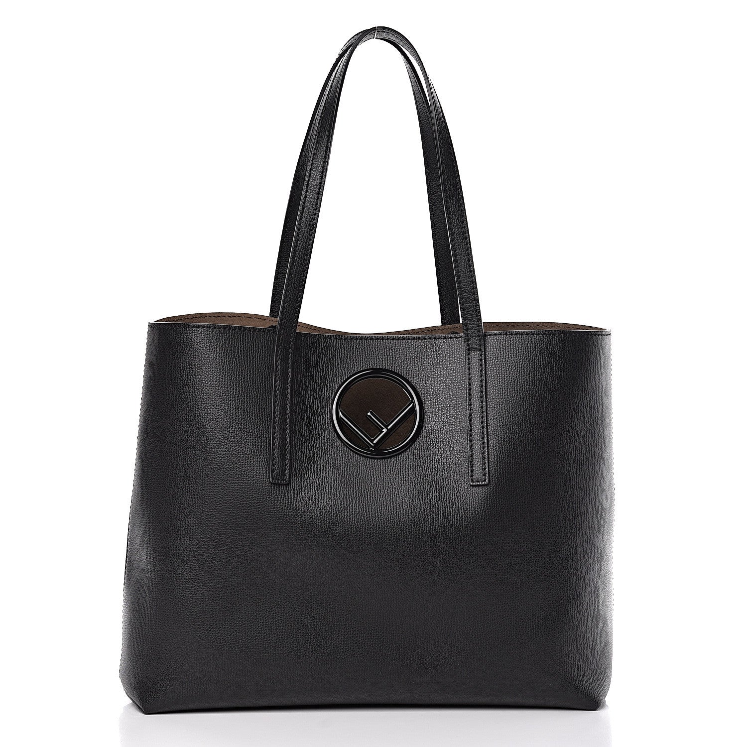 Fendi Vitello Vienna Enamel F is Fendi Shopping Tote Black Taupe 4 of 10