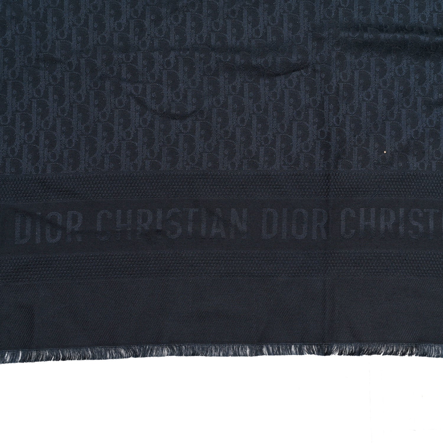 Christian Dior Wool Silk Oblique Shawl Navy 2 of 3