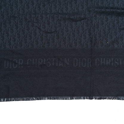 Christian Dior Wool Silk Oblique Shawl Navy 2 of 3