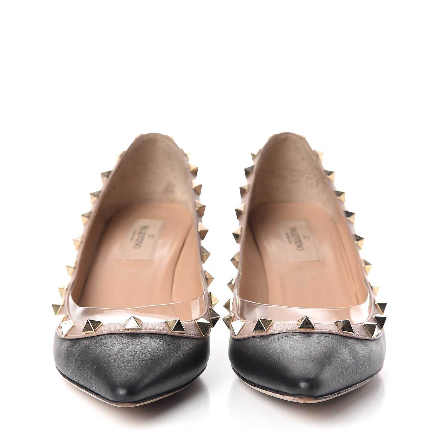Nappa Rockstud Low Heel Pumps 36 Black Poudre