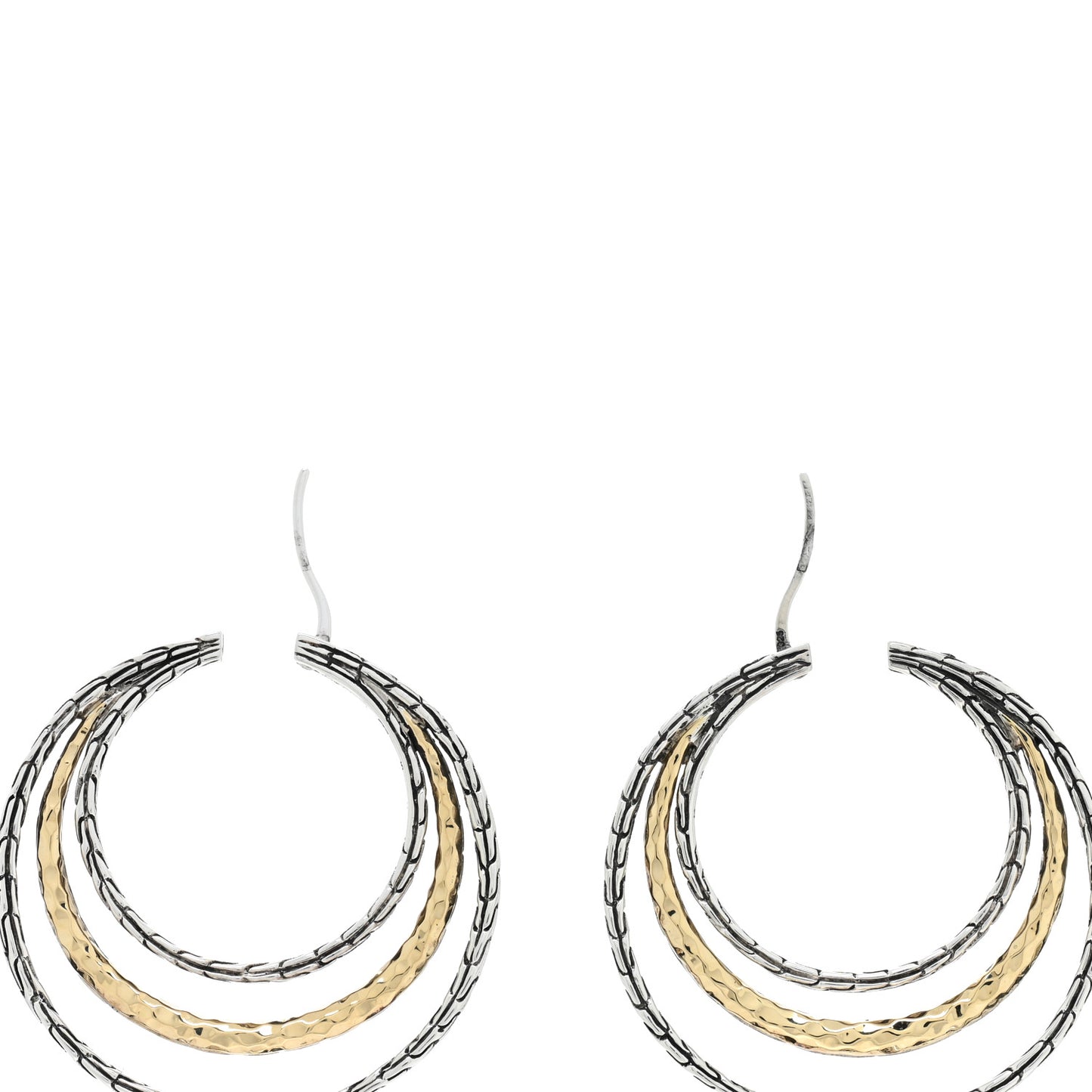 Sterling Silver 18K Yellow Gold Classic Chain Two Tone Hoop Earrings