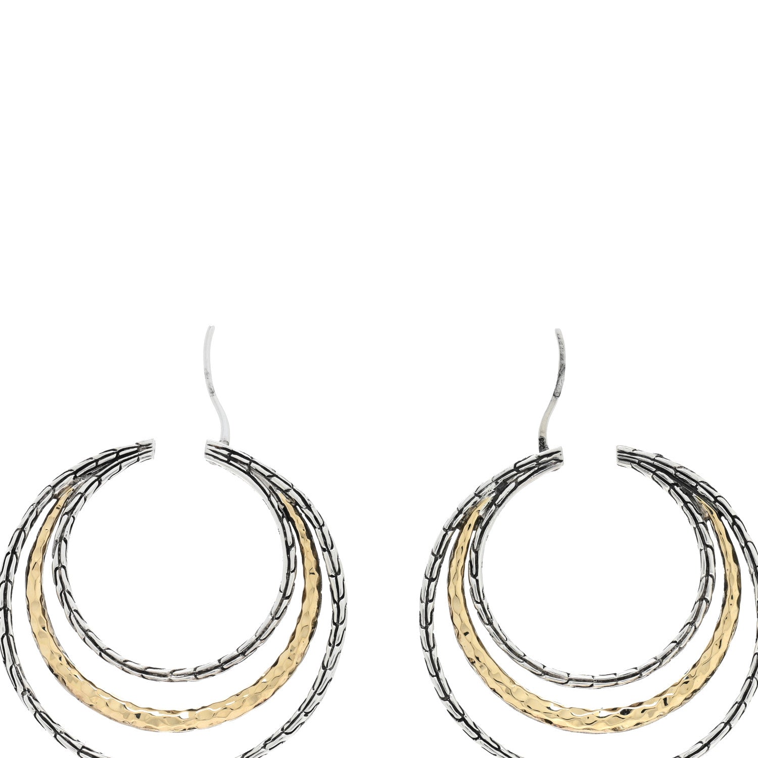 John Hardy Sterling Silver 18K Yellow Gold Classic Chain Two Tone Hoop Earrings 3 of 4