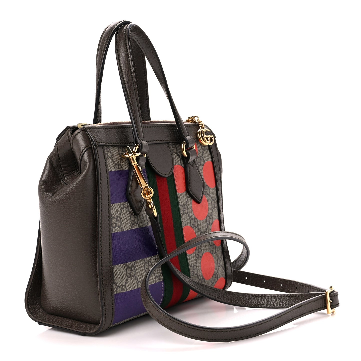 GG Supreme Monogram Equestrian Web Small Ophidia Tote Bag Beige Multicolor New Acero